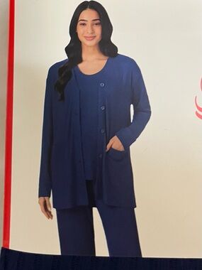 Cuddl Duds Navy Ribbed 3-Piece Pajama Set
